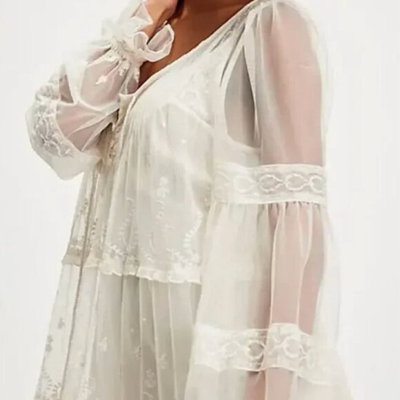 Free People NWOT Stevie Embroidered Mesh & Lace Maxi Dress in Tea - xs - Picture 3 of 6